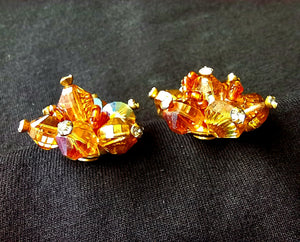 Vandome Faceted Orange/Amber Color Adjustable Clip-on Earrings