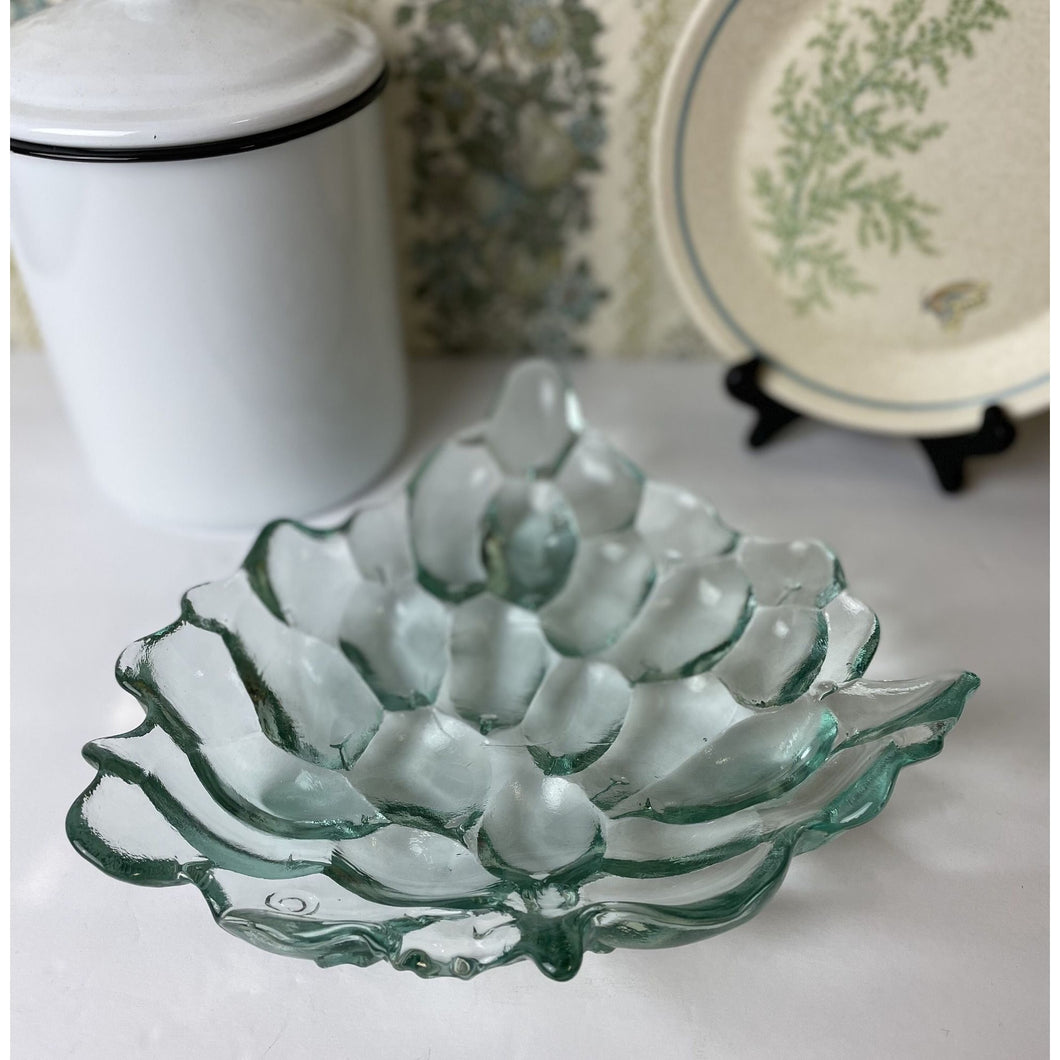 Vintage Green Glass Grape Design Footed Relish Tray