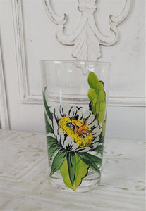 Hand Painted Water/Tea Glass - Floral Glass Art