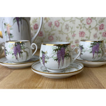 Load image into Gallery viewer, Soko China Demitasse Cup &amp; Saucers, Hand Painted Wisteria Design