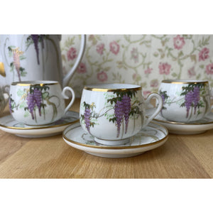 Soko China Demitasse Cup & Saucers, Hand Painted Wisteria Design