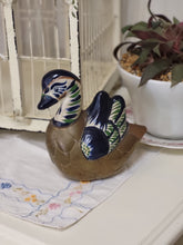 Load image into Gallery viewer, Brass and Ceramic Hand Painted Vintage Mexican Folk Art Duck Figurine