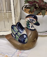 Load image into Gallery viewer, Brass and Ceramic Hand Painted Vintage Mexican Folk Art Duck Figurine