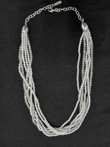 Vintage Napier White 6 strand 20" Necklace - 4 Strands of Faux Seed Pearls and 2 Strands of Pinkish Plastic Beads