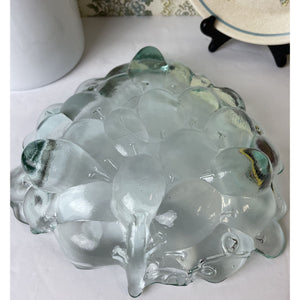 Vintage Green Glass Grape Design Footed Relish Tray