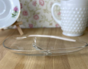 Mid Century Modern Glass Serving Dish/Relish Tray with Divider