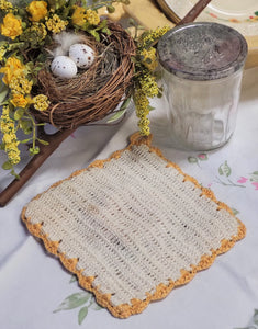 Vintage Crocheted Trivet - Yellow Rose